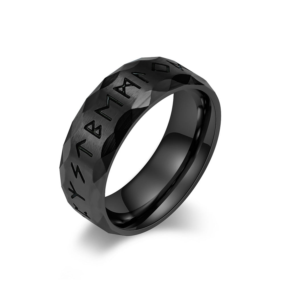 Vintage Viking Text Titanium Ring for Men