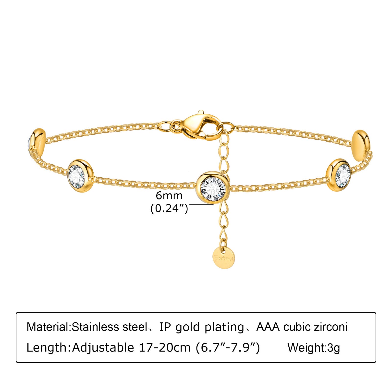 Colorful Zircon Geometric Gold Stainless Steel Bracelet