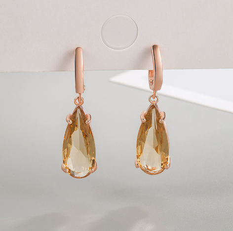 14K Gold Teardrop Champagne Earrings