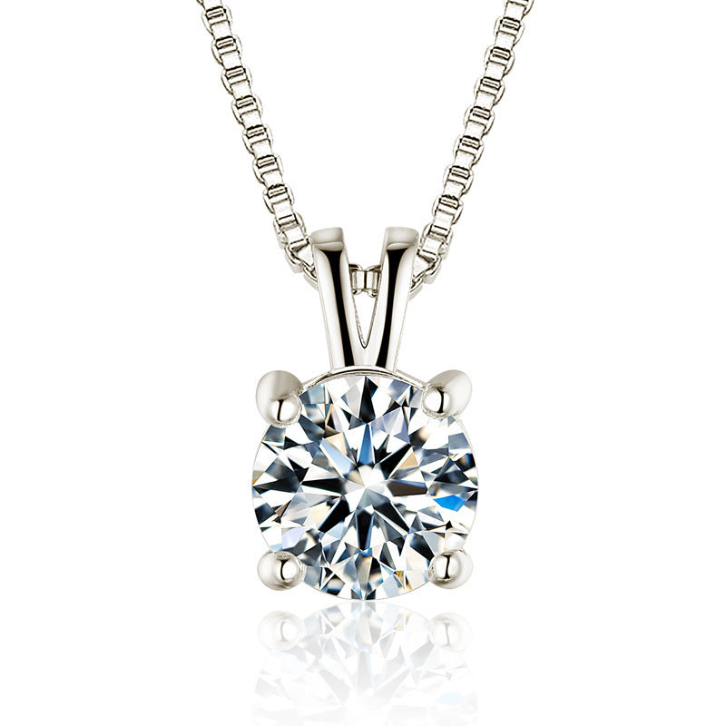 Platinum Plated Pendant with Round Zirconia Necklace